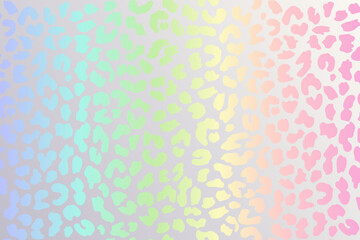 Rainbow leopard background. Holographic foil cheetah texture. Animal pattern gradient print. Vector abstract pastel illustration.