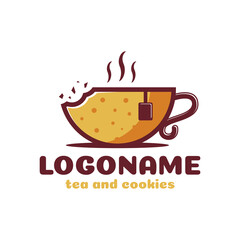 Tea and cookies logo template, restaurant and cafe logo