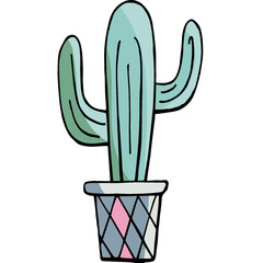 Colorful cactus plant in colored pot with outlines. Exotic and Tropical Plant - Cacti for design. Hand drawn cactus for design. 