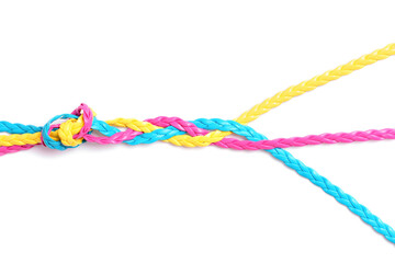 Colorful flat leather strips braided together