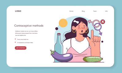 Unsafe sex web banner or landing page. Penetration and sexual intercourse