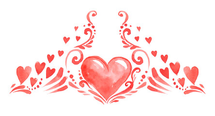 Abstract love for your Valentines Day greeting card design. Red Hearts frame isolated on white background. Watercolor illustration
