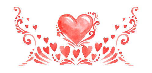 Watercolor Happy Valentines Day. Aqurelle Holiday Design.