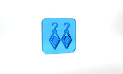 Blue Earrings icon isolated on grey background. Jewelry accessories. Glass square button. 3d illustration 3D render
