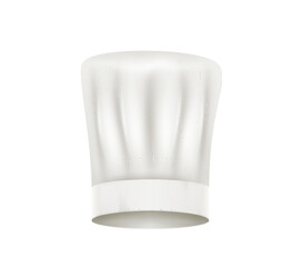 White chef hat. Cook cap tall baker toque headdress for kitchen staff. Restaurant cafe catering