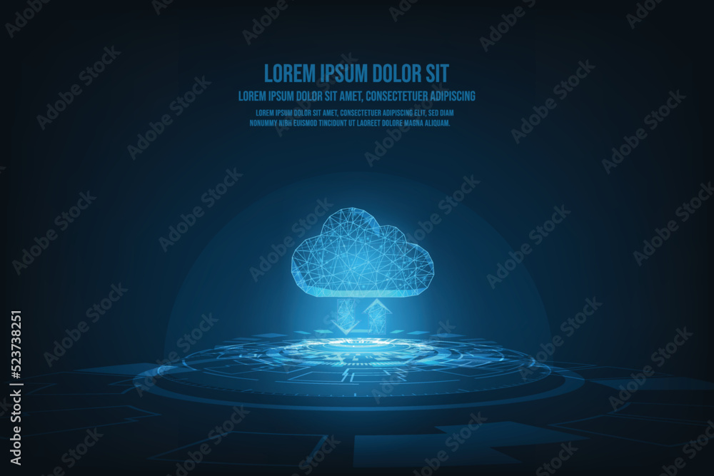 Poster vector data cloud storage network from lines. abstract technology background.