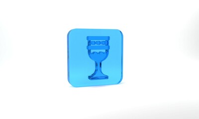 Blue Medieval goblet icon isolated on grey background. Holy grail. Glass square button. 3d illustration 3D render