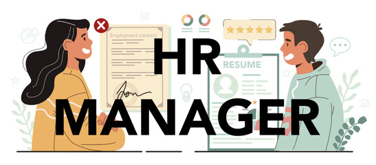 HR manager typographic header. Idea of recruitment and teamwork