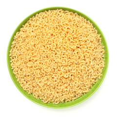 Italian pasta (Gomiti Rigati) on white background