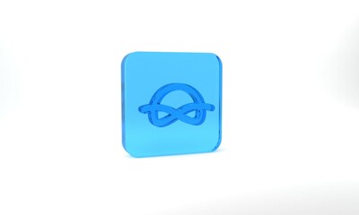 Blue Nautical rope knots icon isolated on grey background. Rope tied in a knot. Glass square button. 3d illustration 3D render