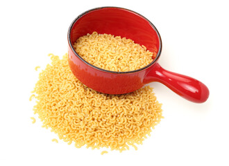 Italian pasta (Gomiti Rigati) on white background