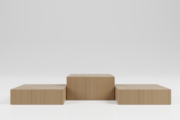 minimalist product display with wooden podium on 3d rendering