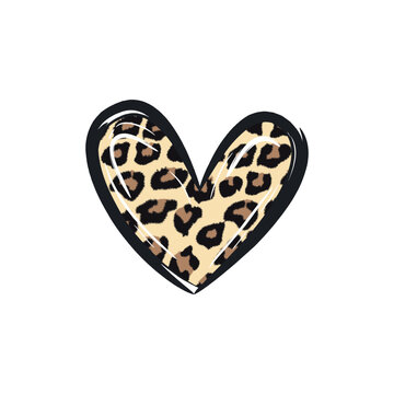 Hand drawn heart illustration with leopard print. Perfect for t-shirt, print, fashion, design