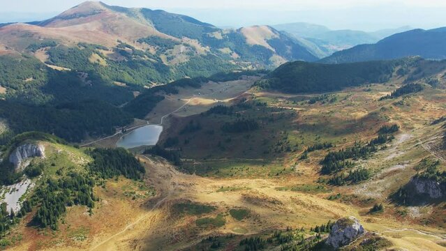 Top view of mountains and lake Sisko in national park Biogradska Gora Montenegro
