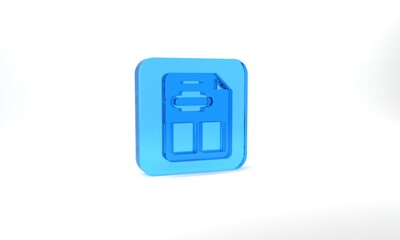 Blue Restaurant cafe menu icon isolated on grey background. Glass square button. 3d illustration 3D render