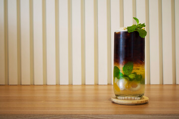 Lychee mojito coffee on wooden background