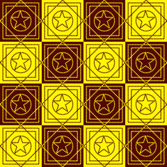 Star on cycle and square grid on brown and yellow background. vector seamless pattern, flat design vector illustration