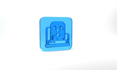 Fototapeta premium Blue Radioactive warning lamp icon isolated on grey background. Glass square button. 3d illustration 3D render