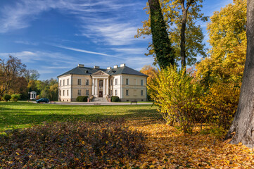 Fototapeta na wymiar Palace and park complex in Dobrzyca, city in Greater Poland Voivodeship.