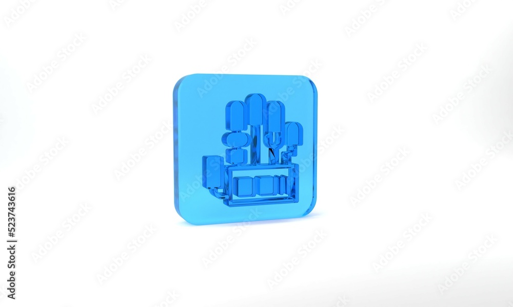 Poster blue mechanical robot hand icon isolated on grey background. robotic arm symbol. technological conce