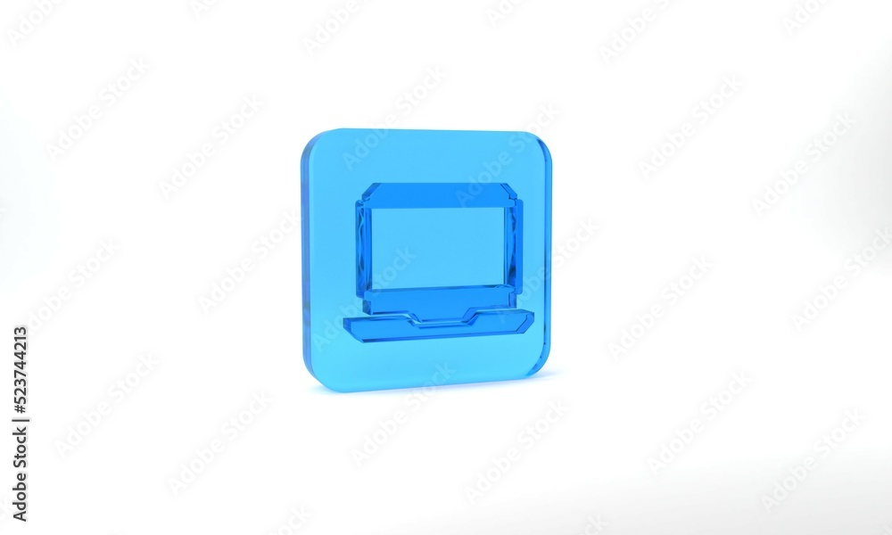 Poster blue laptop icon isolated on grey background. computer notebook with empty screen sign. glass square