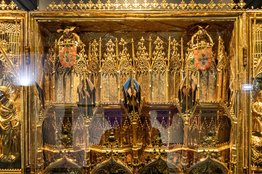 Guimaraes, Portugal. The Triptych of the Nativity, a portable altarpiece made with silver gilt wood and enamel ornamentation