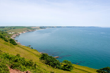 Fototapeta na wymiar View over Hallsands and Start Bay from Start Point, Devon, England