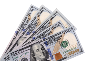 American hundred dollar currency bills fan shape isolated transparent background photo PNG file