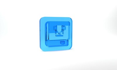 Blue Book icon isolated on grey background. Glass square button. 3d illustration 3D render