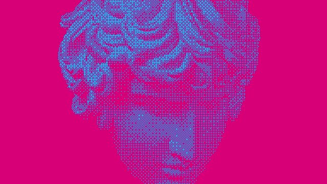 Modern creative concept video 4K with colored graphic sculpture. GIF animation with antique statue head in bitmap style. Contemporary stop motion art. Funky unusual design. Fashion aesthetic culture.