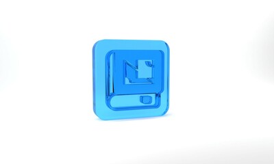 Blue Book about geometry icon isolated on grey background. Glass square button. 3d illustration 3D render
