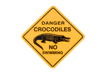 Crocodiles warning sign yellow triangle isolated transparent background photo PNG file