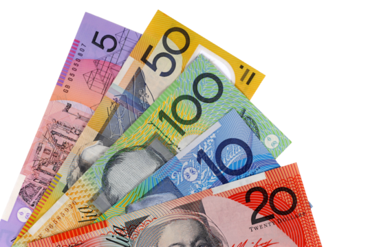 Australian dollars various selection fan shape isolated transparent background photo PNG file