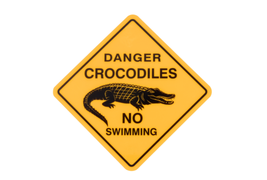 Crocodiles warning sign yellow triangle isolated transparent background photo PNG file