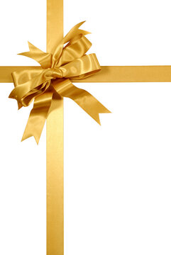 Vertical Gold Gift Ribbon Bow Isolated Transparent Background Photo PNG File