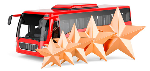 Bus with five golden stars. 3D rendering