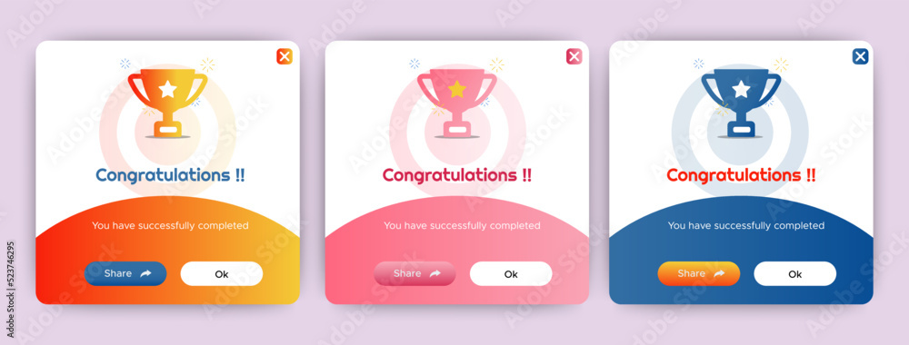 Aufkleber set of modern congratulations pop up banner with flat design on white background. professional web d