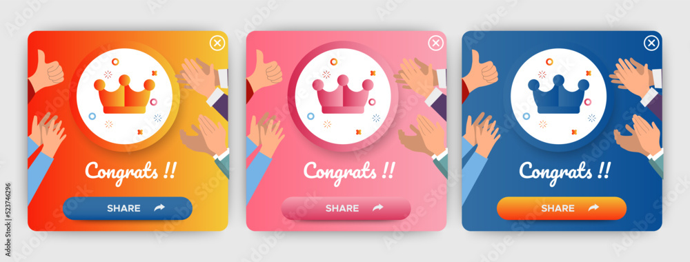 Aufkleber set of modern congratulations pop up banner with flat design on white background. professional web d