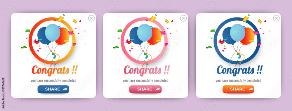 Aufkleber set of modern congratulations pop up banner with flat design on white background. professional web d