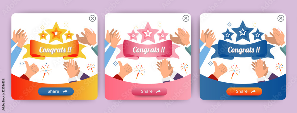 Aufkleber set of modern congratulations pop up banner with flat design on white background. professional web d