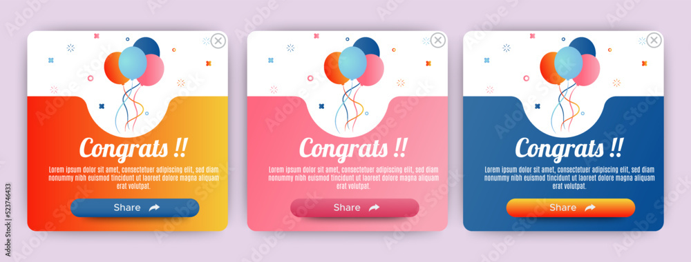Aufkleber set of modern congratulations pop up banner with flat design on white background. professional web d