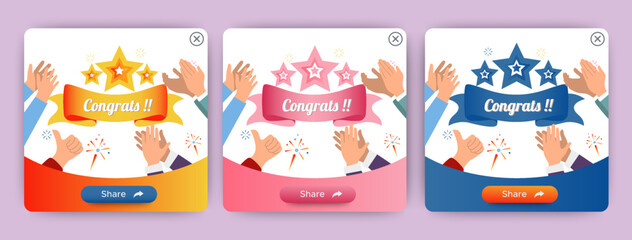 Set of Modern congratulations pop up banner with flat design on white background. Professional web design, full set of elements. User-friendly design materials.vector eps 10
