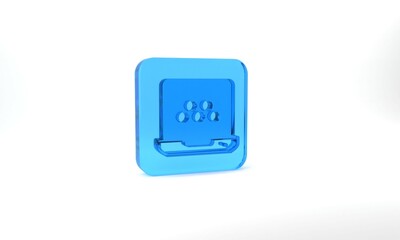 Blue Taxi mobile app icon isolated on grey background. Mobile application taxi. Glass square button. 3d illustration 3D render