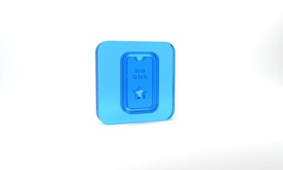 Blue Taxi mobile app icon isolated on grey background. Mobile application taxi. Glass square button. 3d illustration 3D render