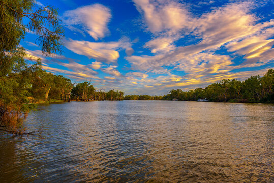Sunset over Murray river in Mildura, Australia