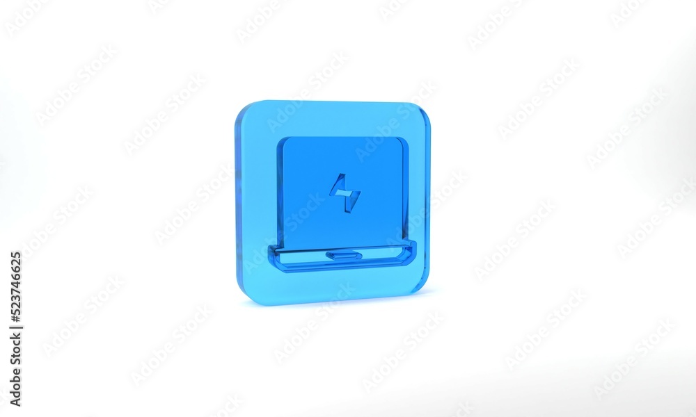 Poster blue laptop icon isolated on grey background. computer notebook with empty screen sign. glass square