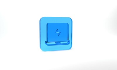 Blue Laptop icon isolated on grey background. Computer notebook with empty screen sign. Glass square button. 3d illustration 3D render