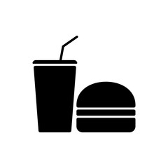 Drink Burger Black Silhouette Icon. Fast Junk Food Hamburger Cola Glyph Pictogram. Takeaway Lunch Cold Soda Beverage Sandwich Flat Symbol. Unhealthy Snack Meal Sign. Isolated Vector Illustration