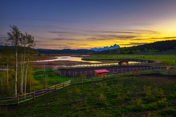 Sunset above the Grand Teton Mountains and Buffalo Fork of the Snake River