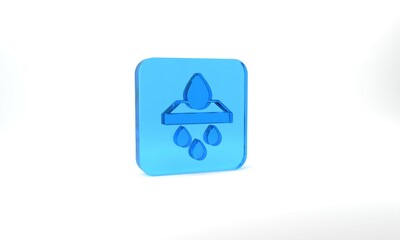 Blue Water filter cartridge icon isolated on grey background. Glass square button. 3d illustration 3D render